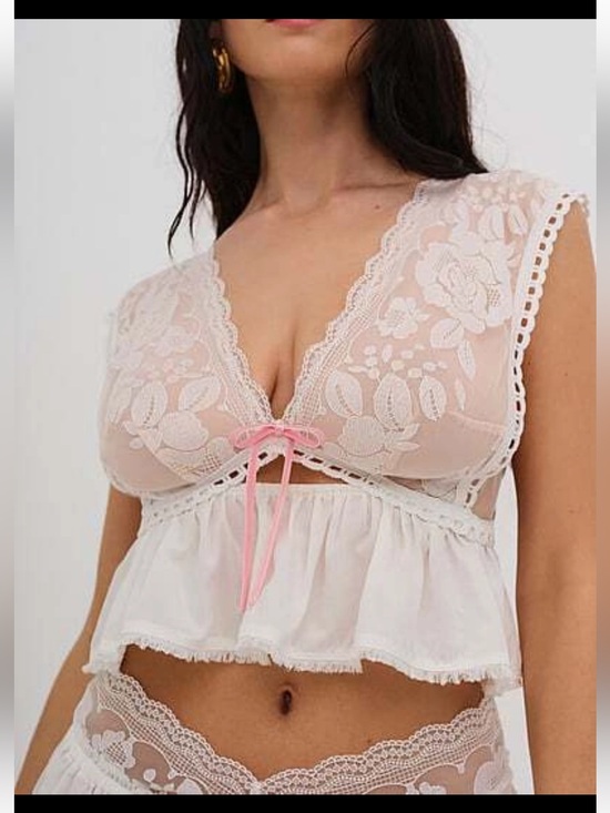 For Love And Lemons Other - For Love And Lemons Sheer Lace Bralette Camisole in White and Pink